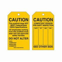 Scaffold Safety Tags, Polyester, 4" W x 7" H, English Pryde Industrial Inc.