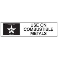 "D: Use on Combustible Metals" Fire Extinguisher Label Pryde Industrial Inc.