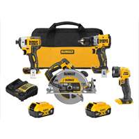 XR&reg; Brushless Cordless 4-Tool Combo Kit, Lithium-Ion, 20 V Pryde Industrial Inc.