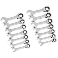 72-Tooth 12 Point Stubby Wrench Set, Ratcheting Combination, 14 Pieces, Imperial and Metric Pryde Industrial Inc.