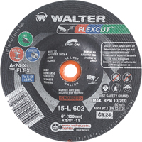 Meules &agrave; moyeu d&eacute;port&eacute; Flexcut, 6", 24 Grain, Oxyde d'aluminium, 5/8"-11, 10 200 Tr/min, Type 29 Pryde Industrial Inc.