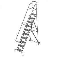 Steel Rolling Ladder, 10 Steps, 16" Step Width, 100" Platform Height, Steel Pryde Industrial Inc.