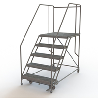 Mobile Work Platform, Steel, 5 Steps, 50" H, 36" D, 36" Step, Serrated Pryde Industrial Inc.