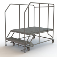 Mobile Work Platform, Steel, 2 Steps, 20" H, 48" D, 36" Step, Serrated Pryde Industrial Inc.