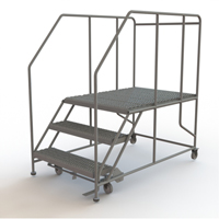 Mobile Work Platform, Steel, 3 Steps, 30" H, 48" D, 36" Step, Serrated Pryde Industrial Inc.