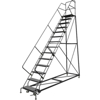 Safety Slope Rolling Ladder, 14 Steps, Perforated, 50° Incline, 140" High Pryde Industrial Inc.