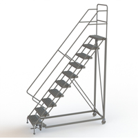 Safety Slope Rolling Ladder, 10 Steps, Serrated, 50° Incline, 100" High Pryde Industrial Inc.