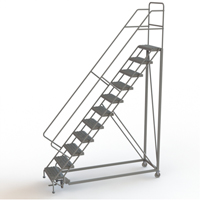 Safety Slope Rolling Ladder, 11 Steps, Serrated, 50° Incline, 110" High Pryde Industrial Inc.