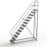 Safety Slope Rolling Ladder, 13 Steps, Serrated, 50° Incline, 130" High Pryde Industrial Inc.