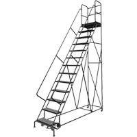 Deep Top Step Rolling Ladder, 13 Steps, 24" Step Width, 130" Platform Height, Steel Pryde Industrial Inc.