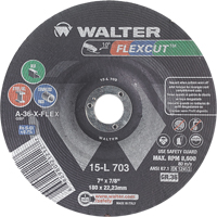Meules &agrave; moyeu d&eacute;port&eacute; Flexcut, 7", 36 Grain, Oxyde d'aluminium, 7/8", 8600 Tr/min, Type 29 Pryde Industrial Inc.