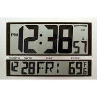 Jumbo Clock, Digital, Battery Operated, 16.5" W x 1.7" D x 11" H, Silver XD075 | Pryde Industrial Inc.