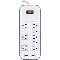 Limiteurs de surtension avec chargeur USB, 8 Prises, 2400 J, 1875 W, Cordon 6' Pryde Industrial Inc.