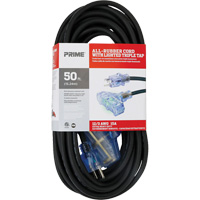 All-Rubber Extension Cord, Outdoor, SJOOW, 12/3 AWG, 15 A, 3 Outlet(s), 50' Pryde Industrial Inc.