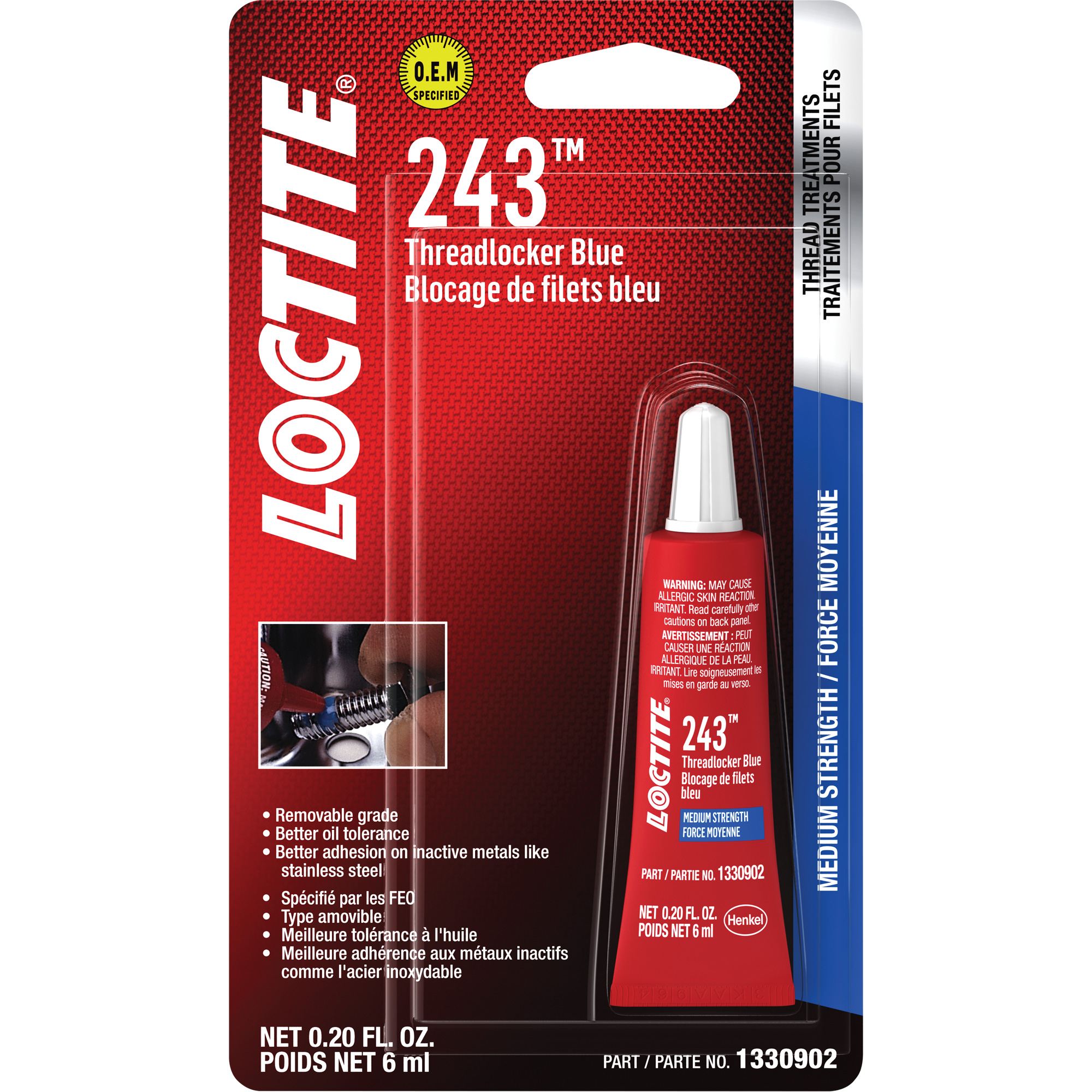 Loctite 243 Threadlocker, Blue, Medium, 6 ml, Tube Pryde Industrial Inc.